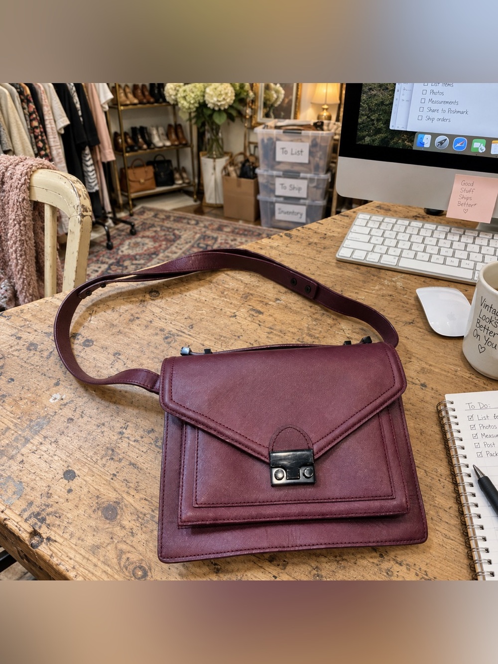 Loeffler Randall Mini Rider Burgundy Leather Crossbody Bag Style